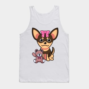 Funny small dog is holding a teddy bear Tank Top